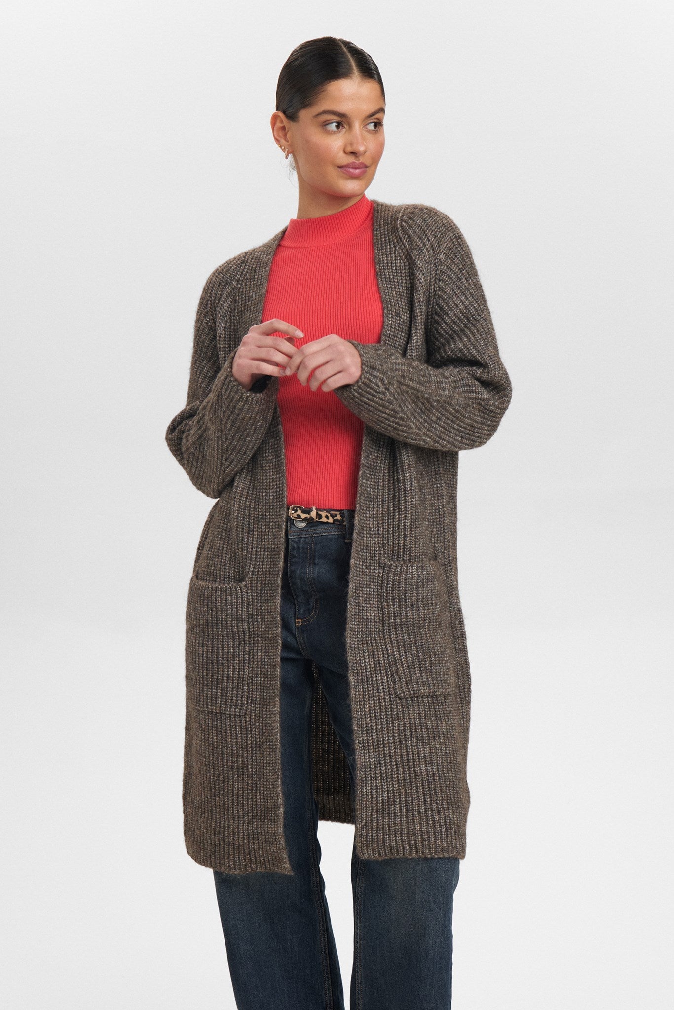 NUZINDI LONG CARDIGAN Dark Earth