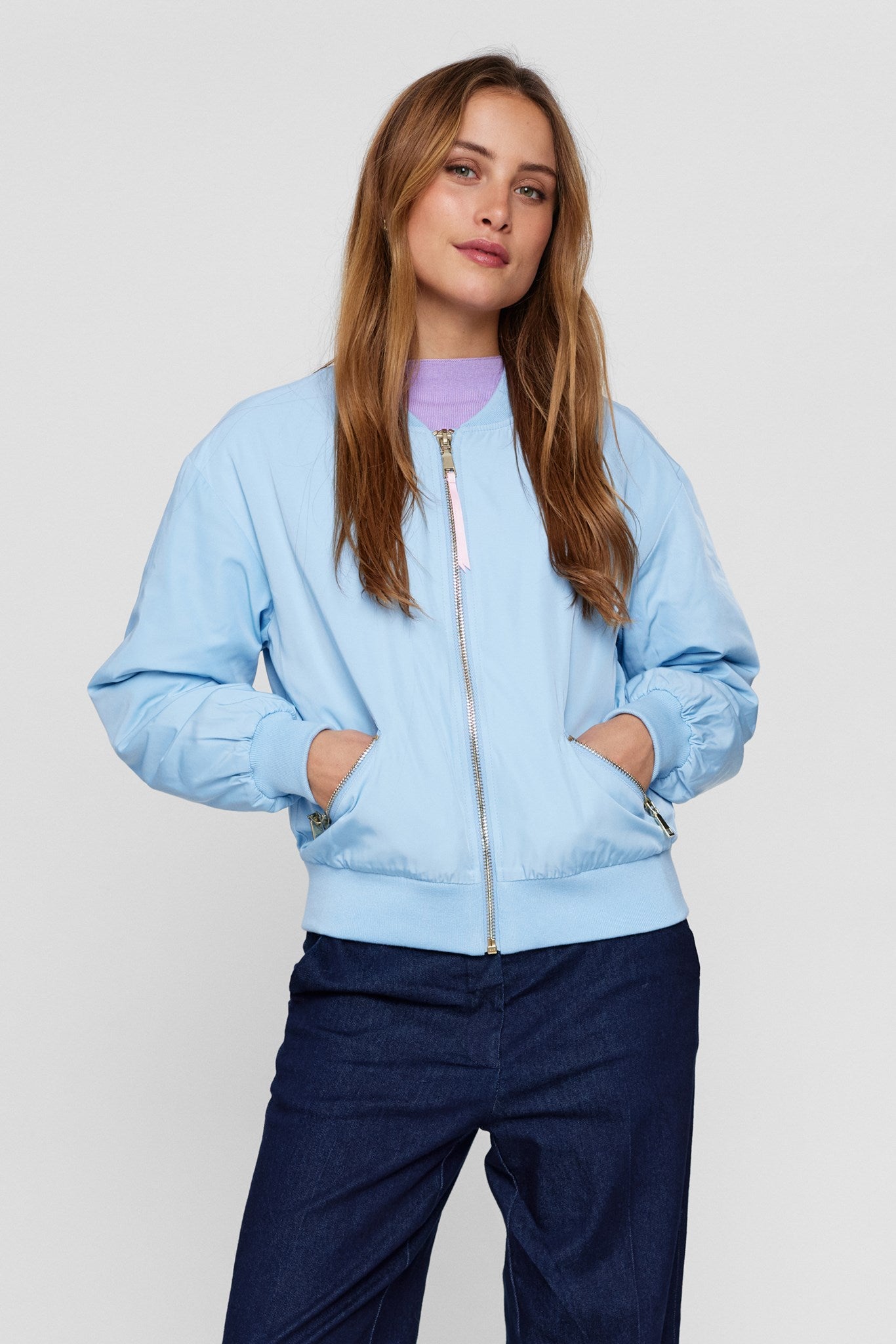 Light blue clearance bomber jacket womens