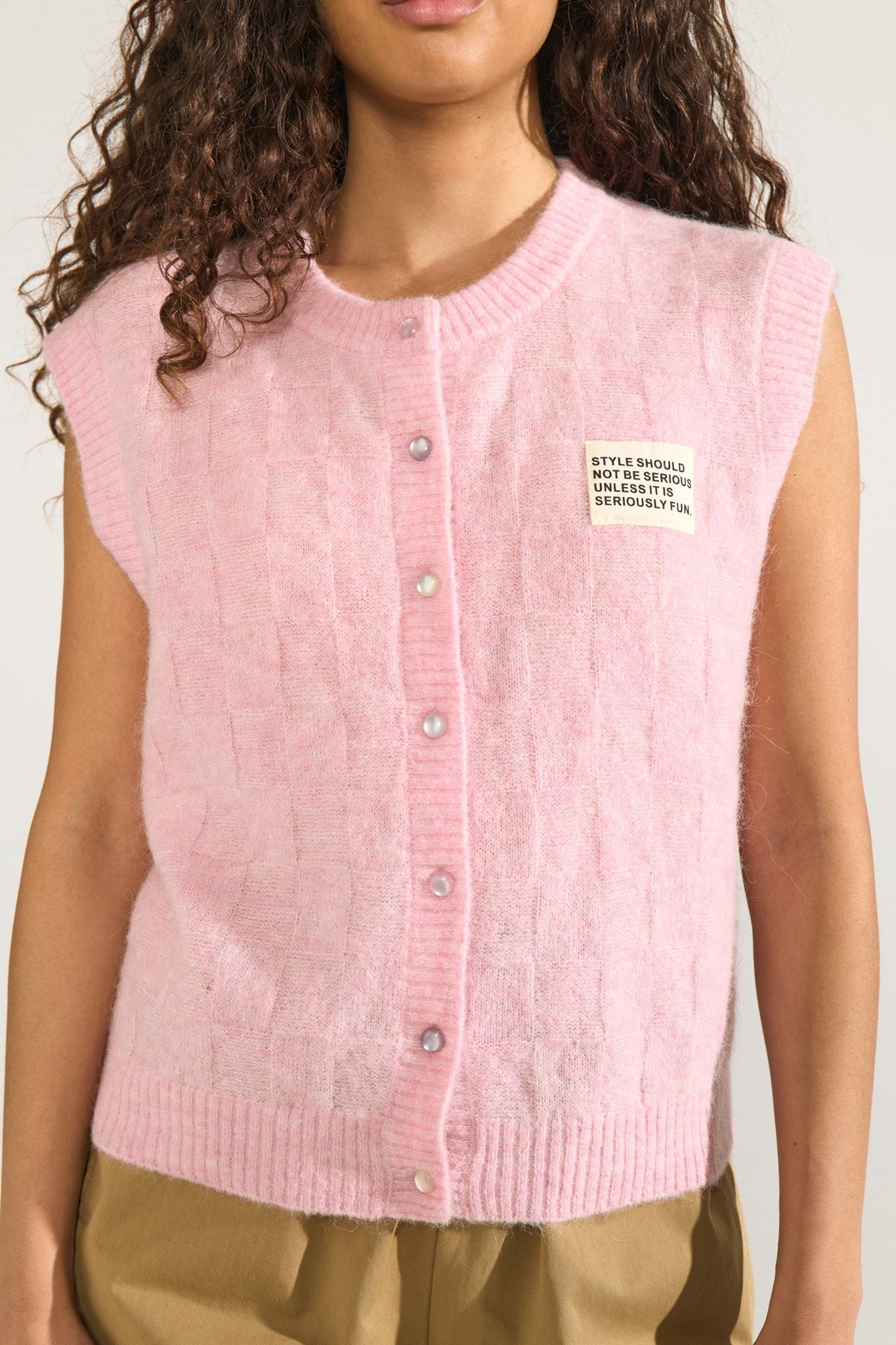 NURIETTE CHECK VEST - Pink Lady