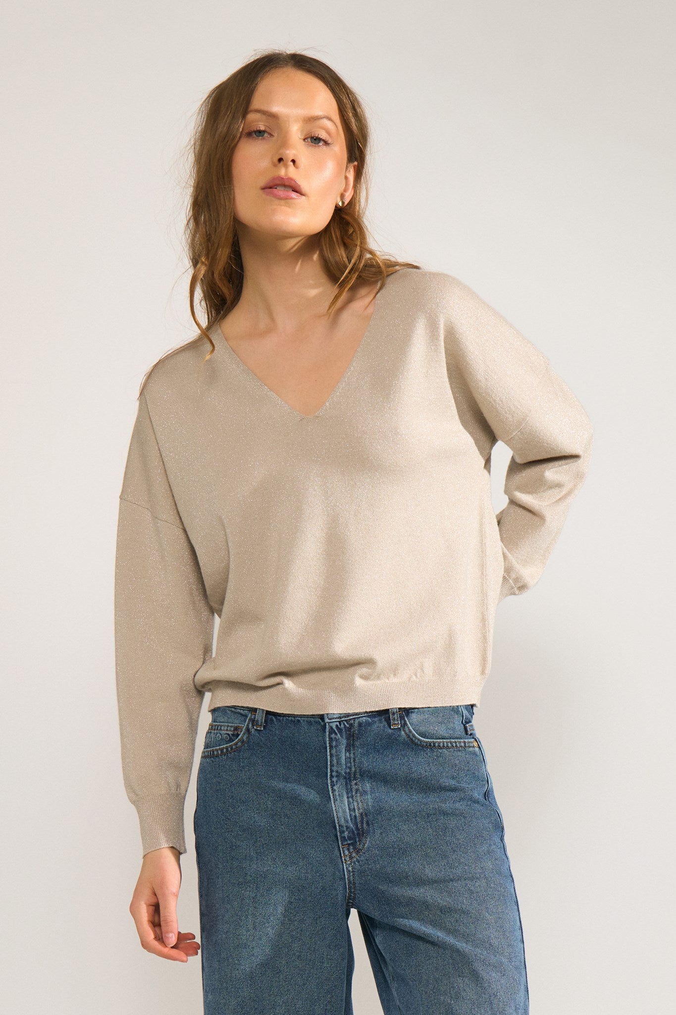 ENFOLD 2024AW V-NECK LAYERED PULLOVER 美品 NUDAYLETTA LUREX V-NECK PULLOVER - Whitecap Gray