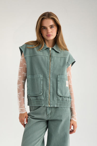 NUHAMILTON VEST - Washed Sea Green Denim – Numph DK
