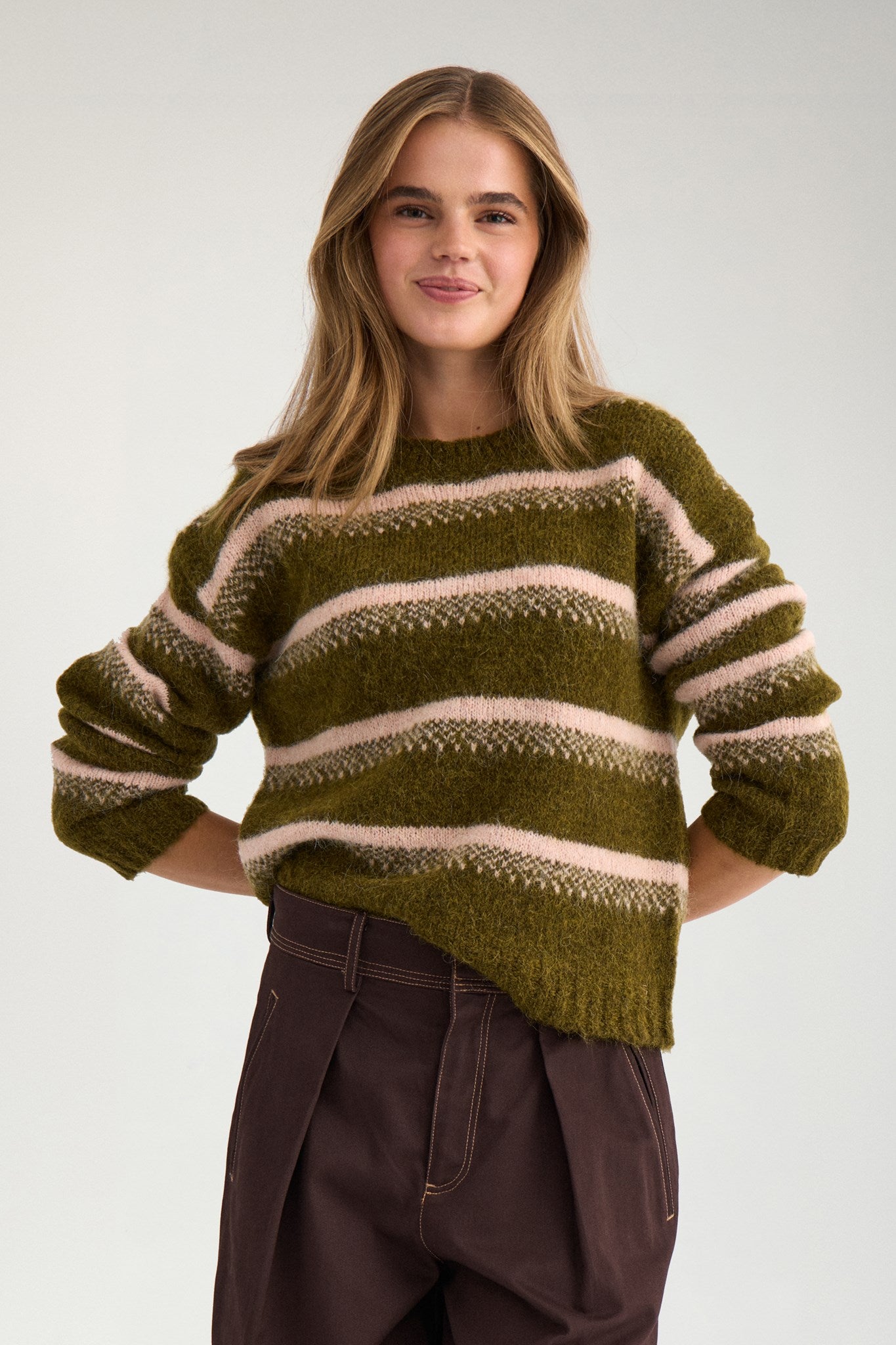 NUSALIA STRIPE PULLOVER - Fir Green – Numph DK